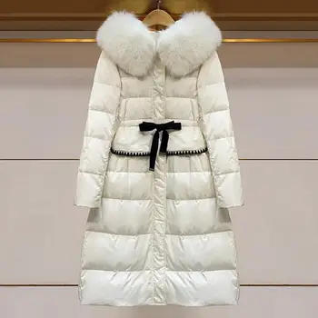 

Winter Longer Drawstring Was Thin Down Coats Female Thicker Warm Fluffy Down Fur Coats Real Fox Fur Hooded Parkas F2293