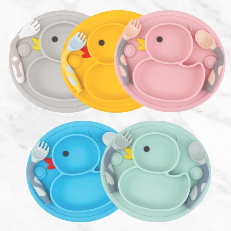 

Qshare Baby Duck Dishes Silicone Plate Suction Tray Antislip Mini Mat Toddler Placemat Kids Food Feeding Bowl