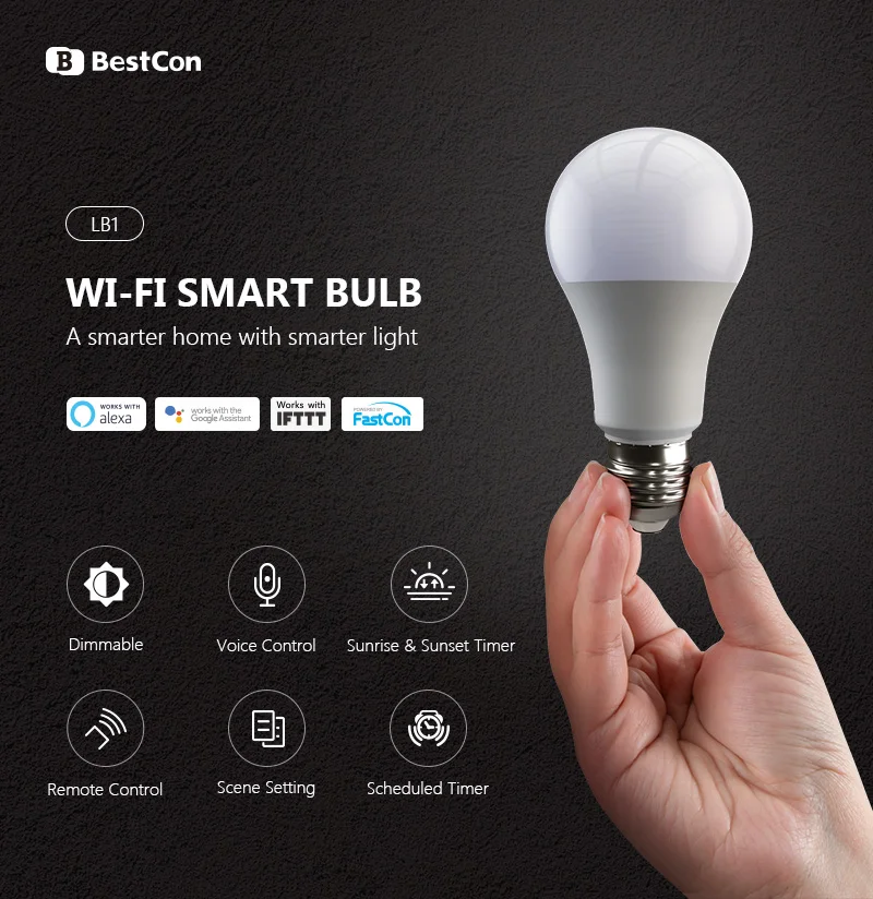 

BroadLink BestCon 2020Newest LB1 Smart Wifi LED Bulb Lamp Dimmer Lamp Light Voice Control Compatible with Alexa and Google Home