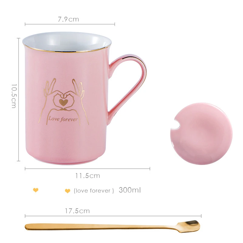 with lid spoon Цветные глянцевые золотые обода керамическая кружка с Ложка Крышка, Офисная чашка для кофе и молока скандинавские маленькие свежие руки керамическая чашка посуда для напитков подарок - Цвет: with lid spoon