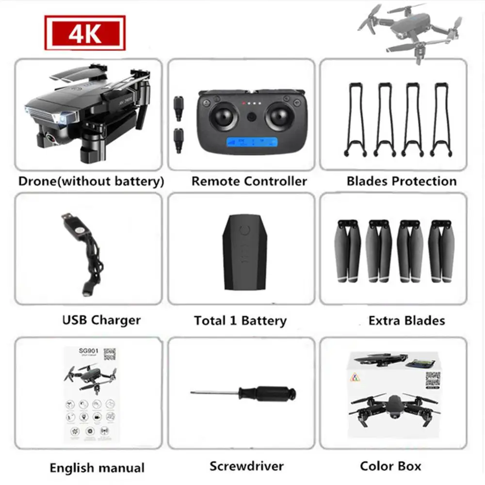 SG901 камера Дрон 4K HD Двойная камера дроны следуют за мной Квадрокоптер FPV Профессиональный Профессиональные с GPS долгий срок службы батареи - Цвет: 4K 1 battery