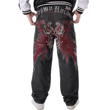 Pantalones vaqueros de estilo Hip Hop para hombre, Jeans sueltos a rayas, con estampado de Hiphop, con alas de flores bordadas, novedad de 2021