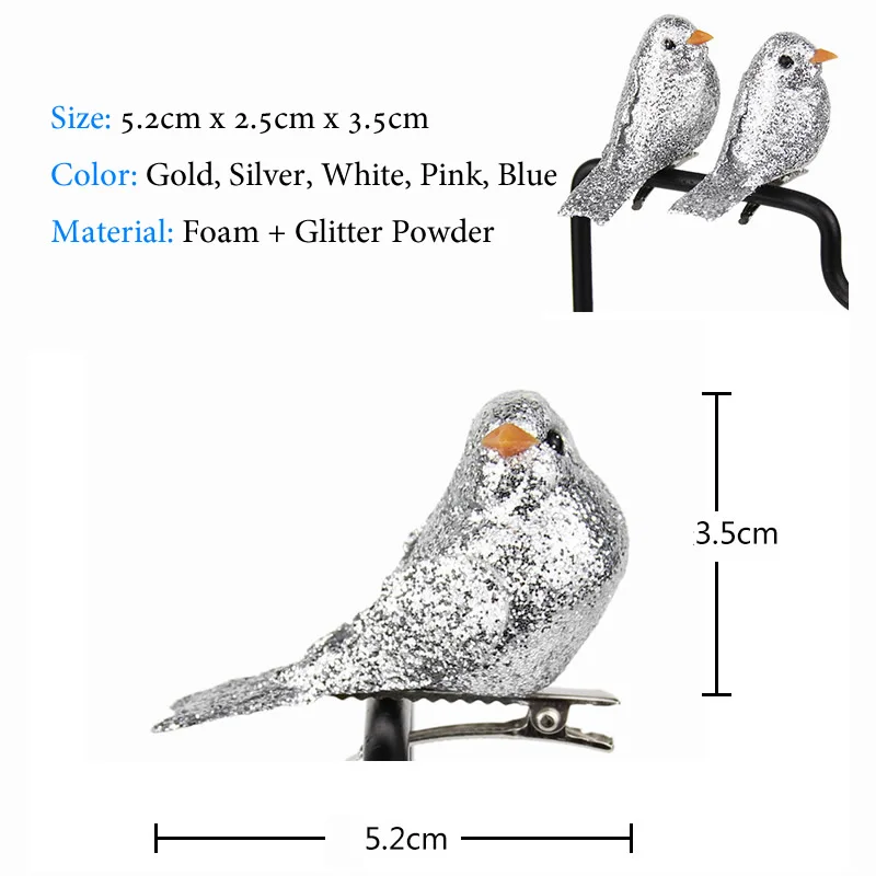 12pcs Shiny Glitter Artificial Birds Christmas Tree Decoration Pendant DIY Craft Foam Birds Home Garden Party Decor Ornament christmas decorations