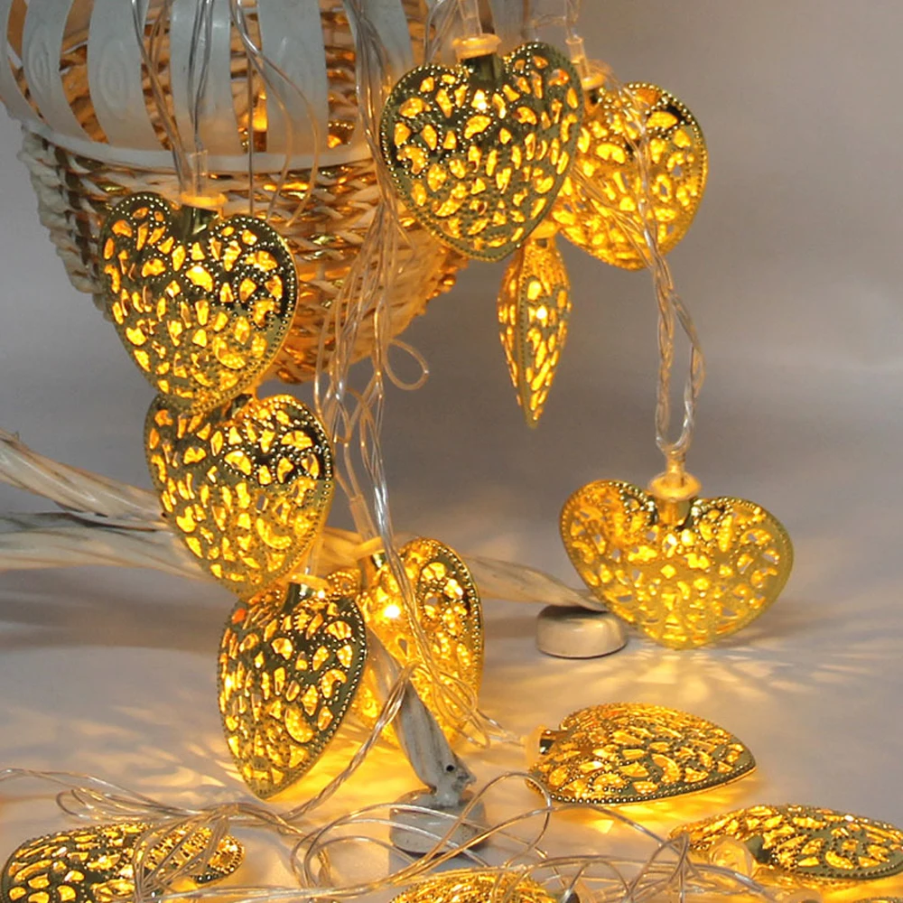 

2.5M 20LED Vintage Iron Heart Sharp Night Lights Fairy Light Battery Powered String Lights Romantic Xmas Wedding Festival Lamp