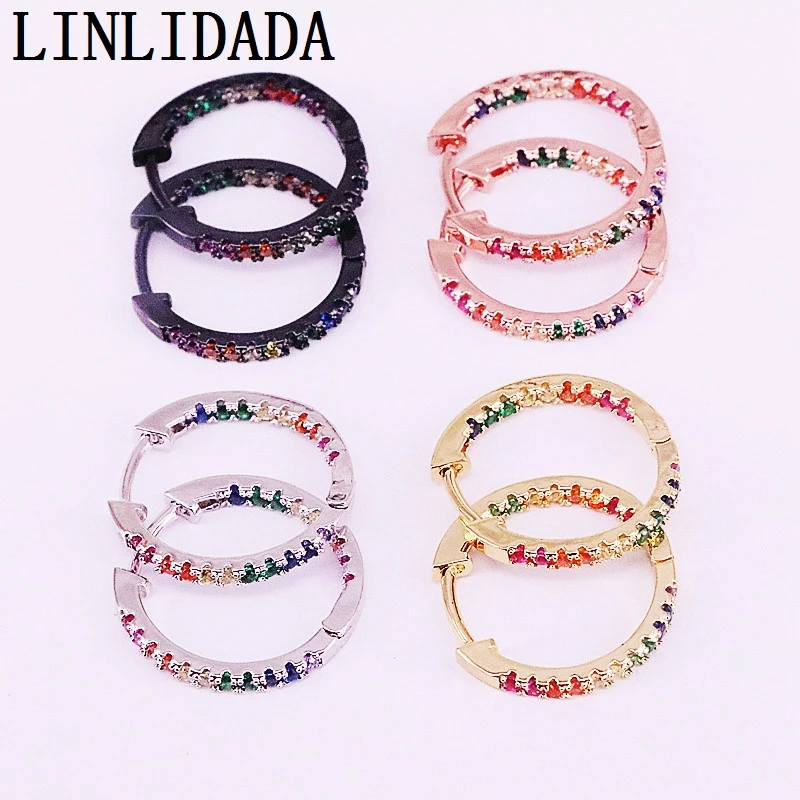 

5Pairs Colorful Rainbow Earrings Cz Zirconia charm trendy Jewelry round circle Earring for Women