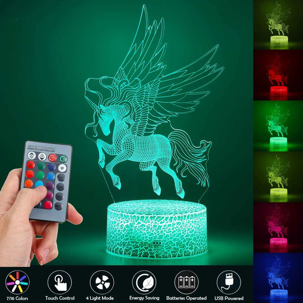 

3D LED Lamp Night Light Animal Cartoon 7 Colorful Light USB Touchs Swith Remote Control Desk Lamp for Children Baby Gift Toy