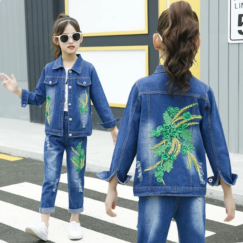 3PCS-J029 Комплекты курток для мальчиков и девочек, джинсовая одежда из 3 предметов для подростков, детская одежда, куртка+ джинсы+ рубашка с длинными рукавами, осенне-зимнее пальто - Цвет: 3PCS-J029