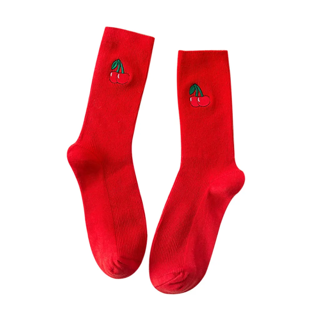 Женские носки забавные носки Модные женские и мужские милые фрукты Вышивка лодыжки высокие спортивные повседневные хлопковые носки женские носки Sokken - Цвет: Red