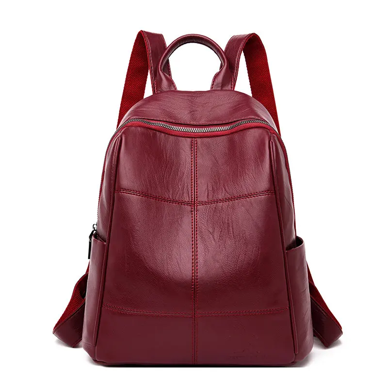 Женский мягкий кожаный рюкзак, женский рюкзак для путешествий, школьный рюкзак для девочек, рюкзак высокого качества, кожаные рюкзаки - Цвет: WineRed