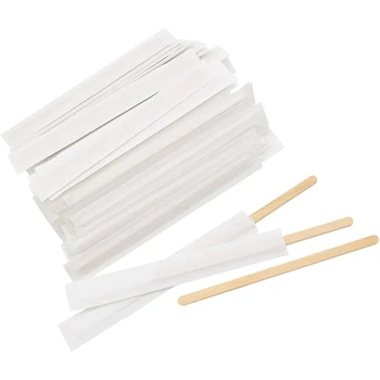 

5.5 Inch 500 Pcs Paper Wrapped Coffee Stirrers, Individually Wrapped Coffee Stirrers, Disposable Wood Coffee Sticks