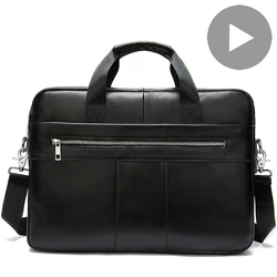 Office Genuine Leather Briefcase for Men Bag Tote Laptop 14 Inch Shoulder Handbag Document A4 Business Male Of Organizer Storage