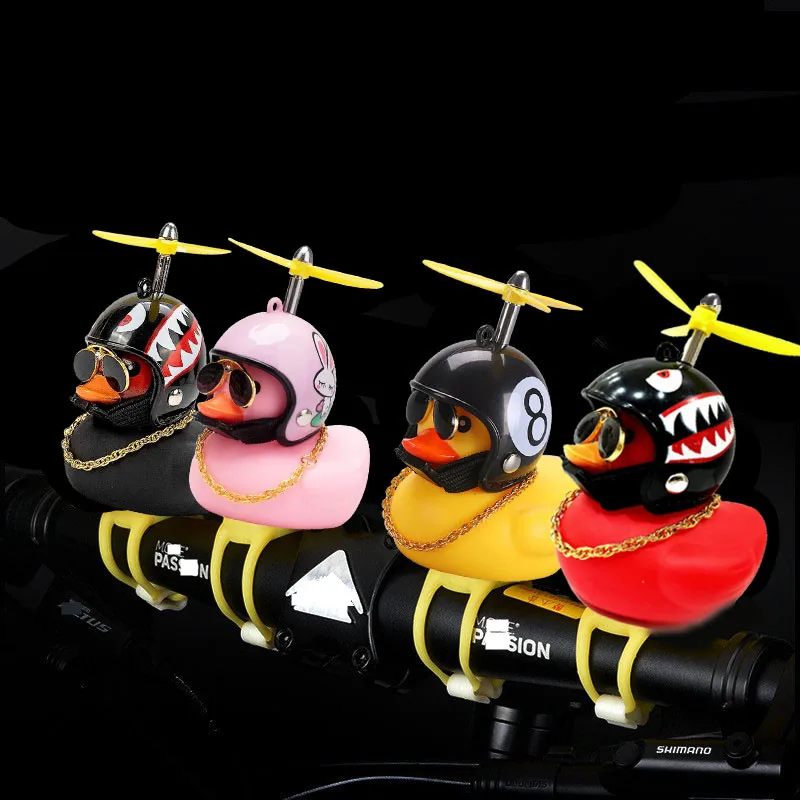 Bicycle Small Yellow Duck Propeller Helmet Standing Duck Broken Wind Ducky Decoration Bike Motorcycle Cycling Bicycle Ornaments