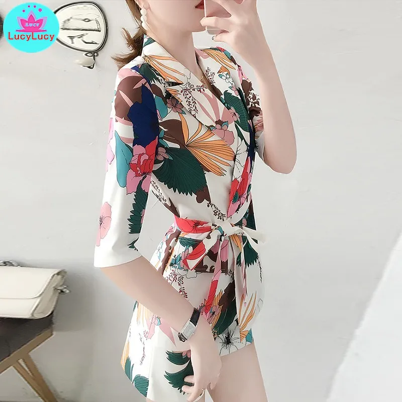 Женский костюм из 2 предметов элегантные шорты с принтом и рубашка летнее платье