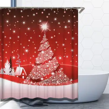 

Waterproof Shower Curtain Christmas Printing Anti-mold Polyester Fiber Bath Curtains Bathroom Accessories with 12pcs Hooks