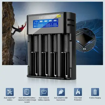 

D4 USB LCD Smart Battery Charger 4 Slots For 18650 21700 26650 SC C AA AAA Nimh Li-ion Battery Fast Charger Rechargeable Battery