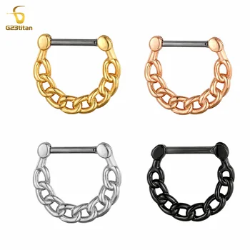 G23 titanium Nose Ring Septum Clicker Chain Daith Earrings Hoop Nipple Ear Cartilage Tragus Lip Stud 16g Piercing Body Jewelry