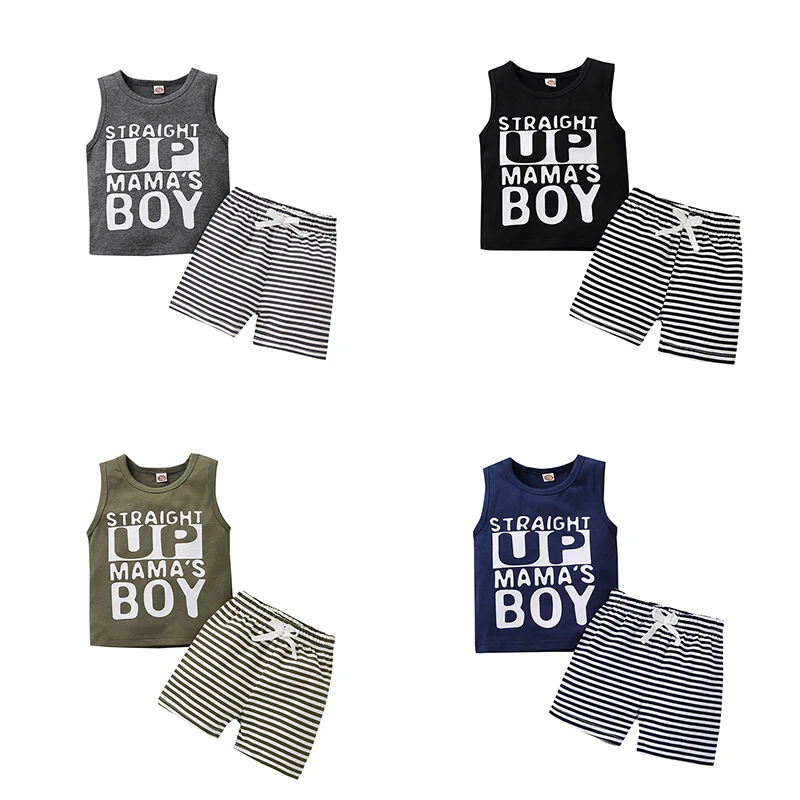 Toddler Infant Baby Boy “Mama 'S BOY” Shorts Set Cotton Sleeveless Shirt Top +Short Pants Summer Clothes Outfit 2pcs |
