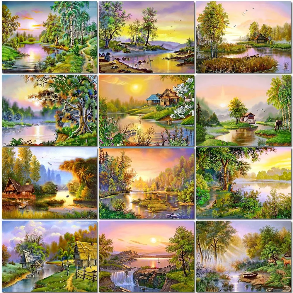 

Full Square/Round 5D Diamond Painting Landscape House Mosaic Diy Diamond Embroidery Rhinestones Art Scenery Pictures Home Decor