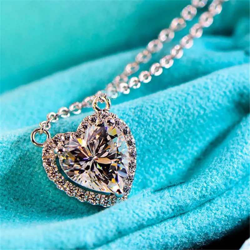 Vecalon подвески в виде сердца 925 пробы серебро AAAAA Циркон себе Свадебный кулон ожерелье для женщин Свадебные вечерние ювелирные изделия
