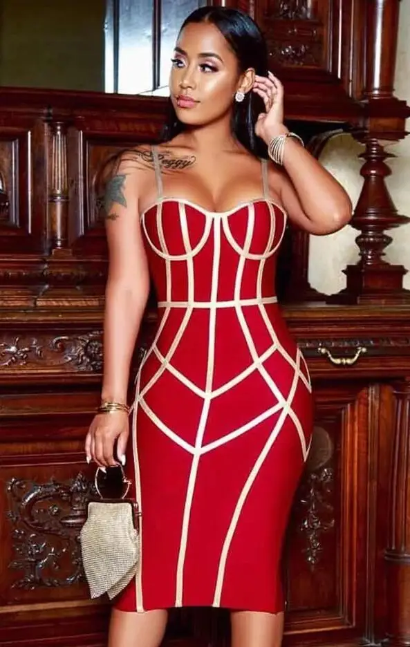 Женское вечернее мини-платье составного кроя красное желтое черное Бандажное