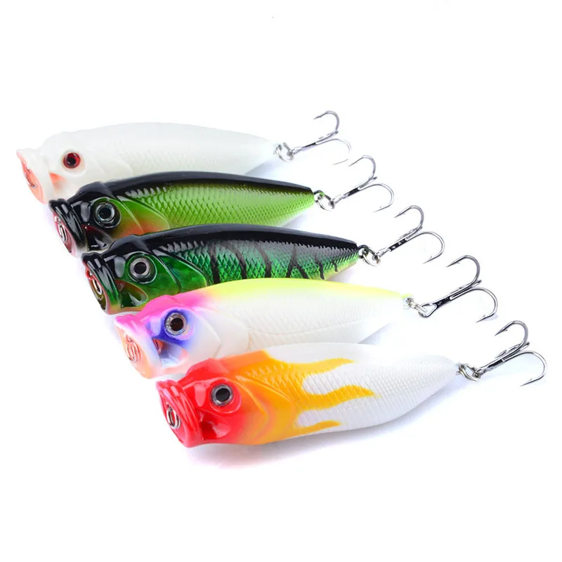 

Mini Fishing Lures5Pcs/set 6# With Anchor Hook 8cm/14g Artificial Popper Plastic Hard Bait 3D Eyes Wobbler Topwater Bionic Bait