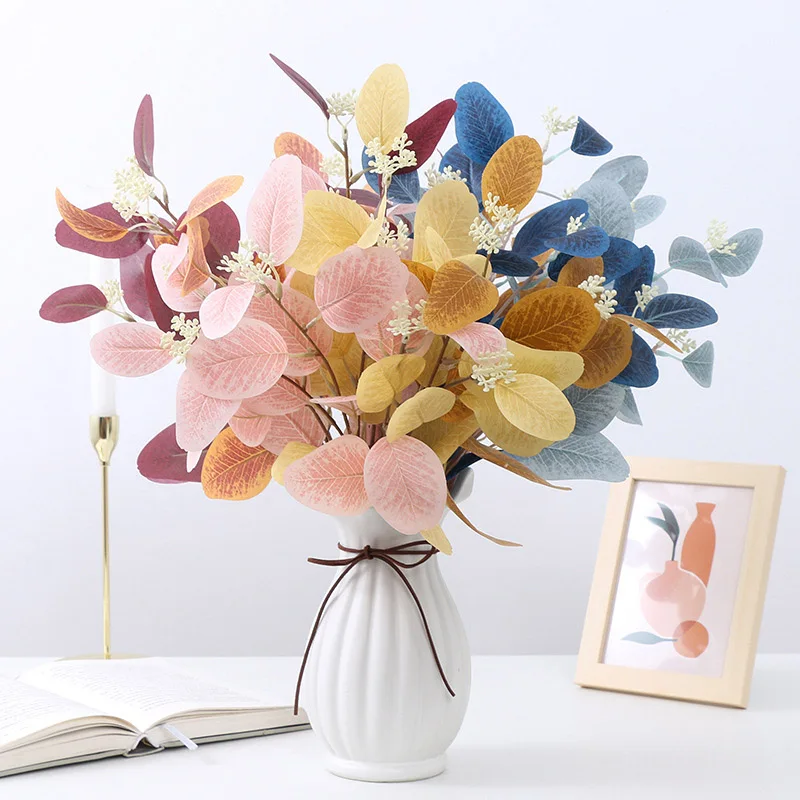 Description Picture 3 of item54cm Artificial Eucalyptus Leaves with Fruit Morandi Wedding Floral Arrangement Olive Branch Home Decor Fake Flowers