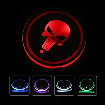 

2pcs LED skull Logo Cup Holder Pad Bottle Drinks Coaster 7 Colors Changing USB Charging Mat LED Cup Mat car door light