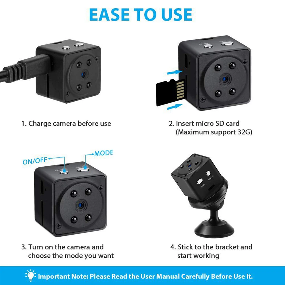 Поддержка tf-карты мини-камера видеонаблюдения Черная Магнитная ABS подсветка ночного видения Обнаружение движения портативная видеокамера для активного отдыха