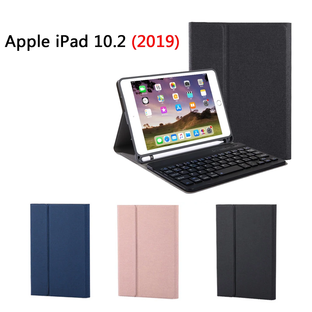 Для ipad 10,2 дюймов планшет Bluetooth клавиатура тканевые метки планшет кожаный защитный чехол с держателем для ручки американская клавиатура