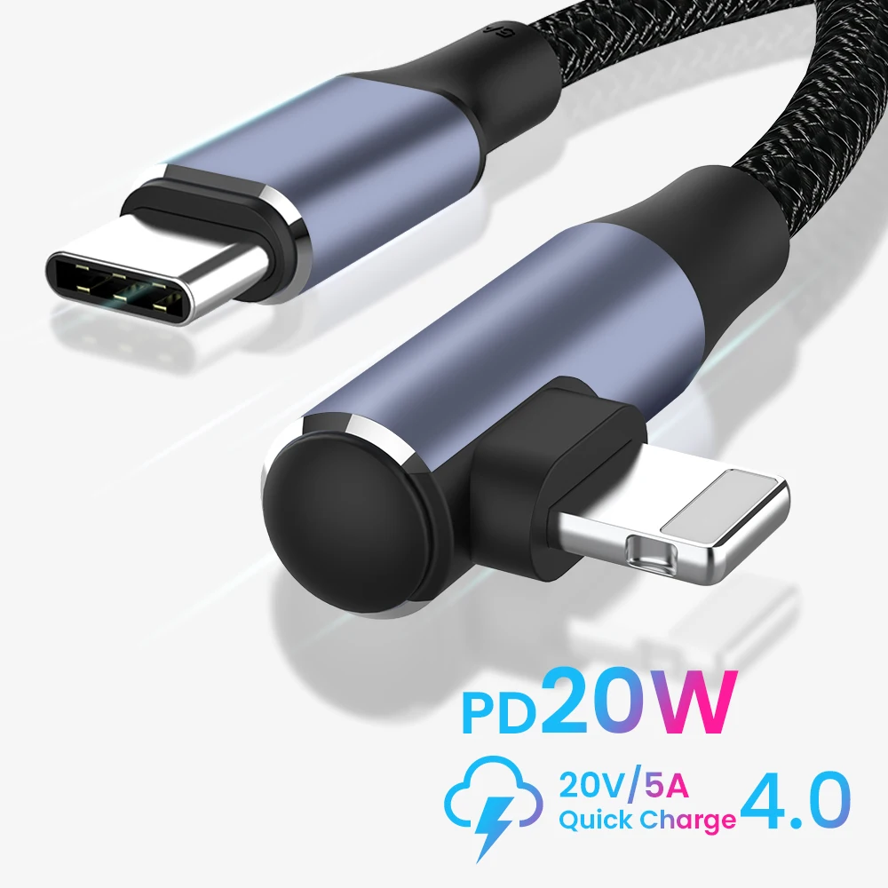 아이폰용 USB C 데이터 케이블, 맥북 아이폰 14, 13 프로용, 90 도 PD20W 고속 충전 코드, 3A, 1 m, 2m, 8 핀 케이블