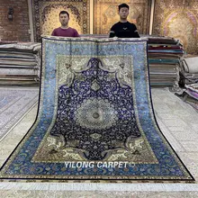 Yilong 6'x9' ручной узлом Темный цветочный ковры персидский изысканный Шелковый ковер(ZQG367A