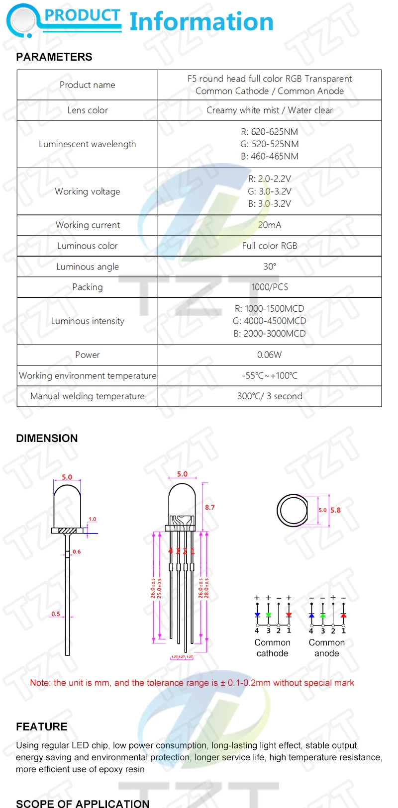 20Pc Multicolor 4pin 5mm RGB Led-Diode Licht Lampe Tricolor Runde Gemeinsame Anode Kathode LED F5 Licht Emittierende diode Rot Grün Blau – Detail 1