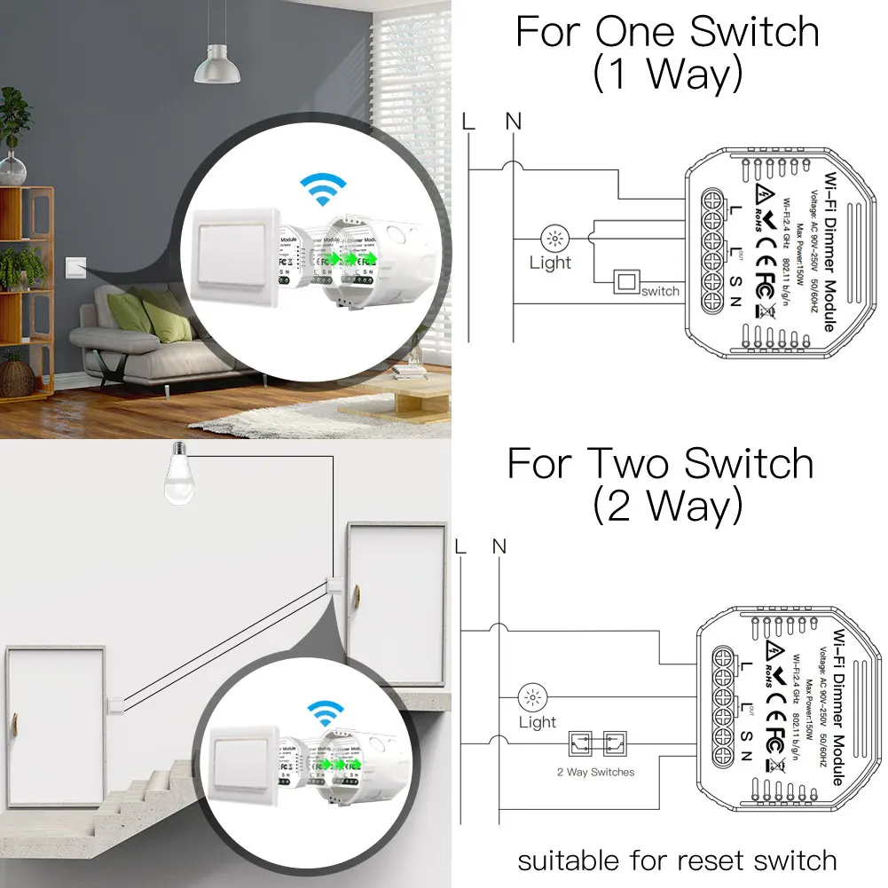 DIY умный WiFi светильник светодиодный диммер Smart Life/Tuya APP пульт дистанционного управления 1/2 переключатель, работает с Alexa Echo Google Home