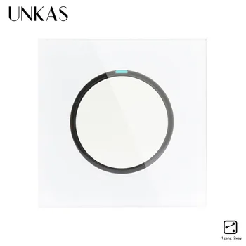 

UNKAS 2019 New Arrival 1 Gang 2 Way Random Click On / Off Wall Light Switch With LED Indicator Crystal Glass Panel