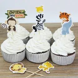 24 шт. лесное животное торт топперы Джунгли животных Кекс Toppers Для детей день рождения украшения десерт поставки