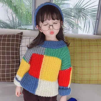 

Cute Stylish Long Sleeves Baby Girl Knit Sweater Korean Designer Child Patched Sweater Toddler Girl Winter Top For 2 3 4 5 6 7 Y