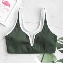 ZAFUL текстурированный ребристый v-образный вырез обрезанный Бикини Топ сплошной цвет