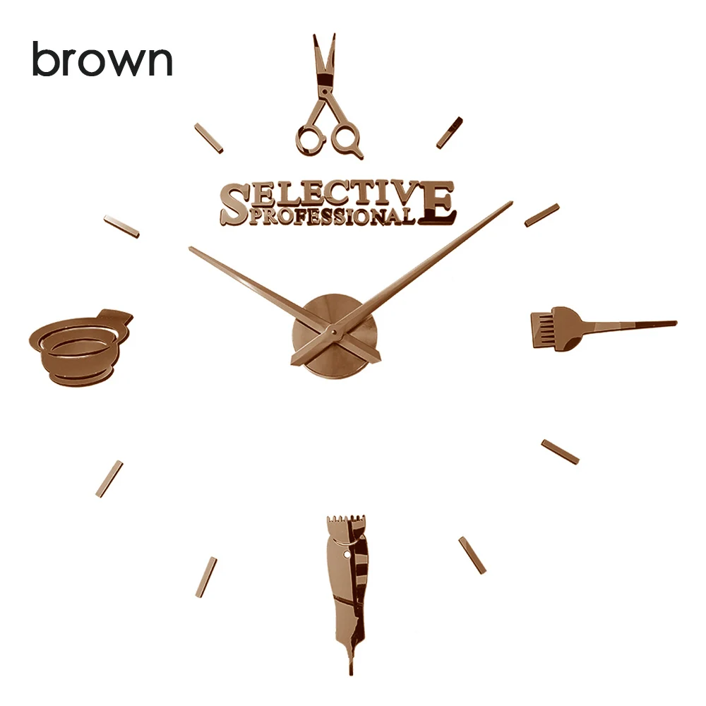 wall clock brown Парикмахерские ножницы для парикмахерского салона DIY настенные часы гигантские настенные часы большая игла бескаркасные парикмахерские большие настенные часы - Цвет: wall clock brown