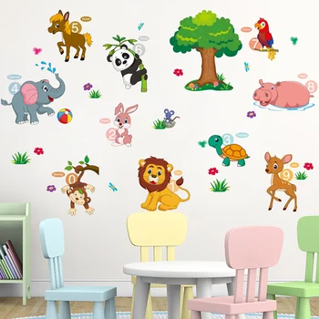 

[shijuekongjian] Elephant Lion Panda Horse Wall Stickers DIY Animal Tree Mural Decals for Kids Bedroom Decoration Accessories