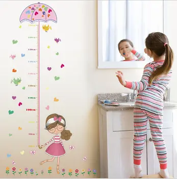 

Cartoon Umbrella Measure Height Girl Height Measure Wall Sticker For Kids Rooms Growth Chart Nursery Room Decor Wall Art
