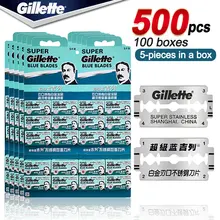 Shaving Razor Blades Cassettes for Original Gillette Double Edge Shaving Heads Super Blue Blades Men's Manual Shaver Value Pack