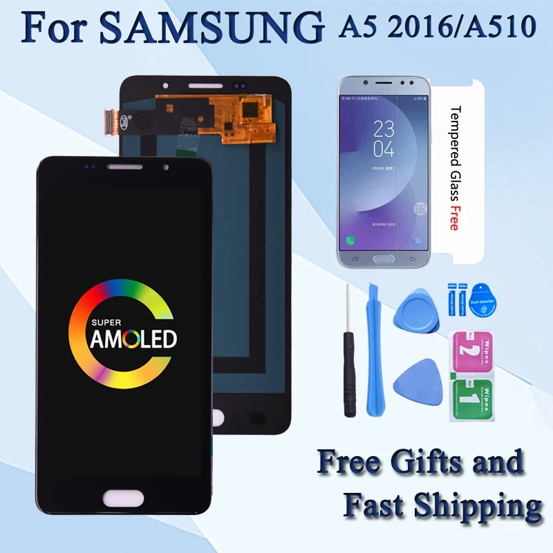 ЖК-дисплей Super AMOLED для SAMSUNG GALAXY A5 2016 Duos A510 A510F A5100 с сенсорным экраном и дигитайзером