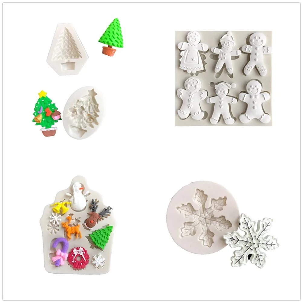 TPXCKz Christmas Tree Snowman Snowflower Silicone Mold Fondant Mold Cake Decorating Tools Chocolate Gumpaste Mold