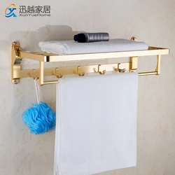 Bath Towel Rack 48-58cm Rose Gold Polish Aluminum Shower Holder Wall Organizer Hook Hanger Folding Shelf Bathroom Accessories