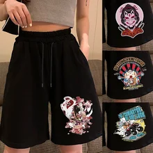 Shorts pour femmes, taille élastique ample, tendance, Style coréen, Simple, doux, décontracté, Streetwear, tout assorti, masque imprimé