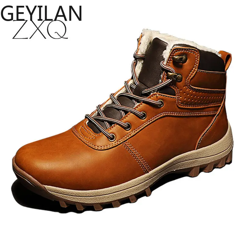 

Winter Warm Men Boots Split Genuine Leather Fur Plus Men Snow Boots Handmade Waterproof Working Ankle Boots Top Men Shoes