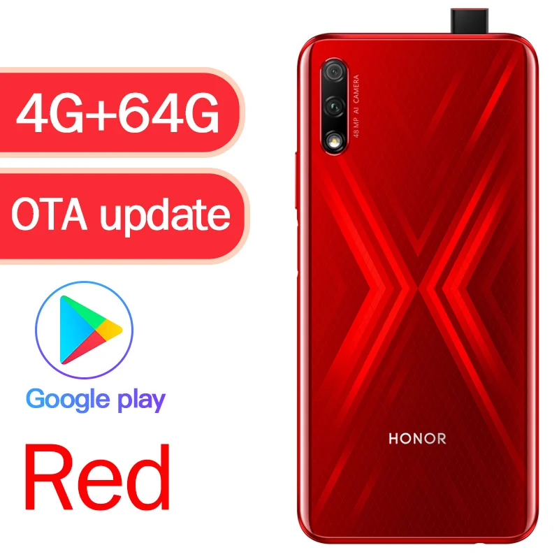 Honor 9X, смартфон Kirin 810, четыре ядра, 6,59 дюймов, полный экран, 48мп, две камеры, 4000 мАч, GPU Turbo, мобильный телефон - Цвет: 4G 64G Red