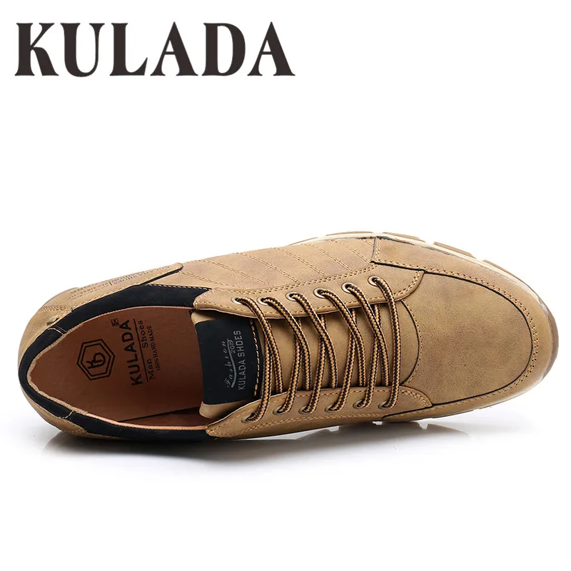 KULADA Newest Shoes Men's Casual Shoes Fashion Men PU Leather Comfortable Men Lace-up Hand-Made Shoes