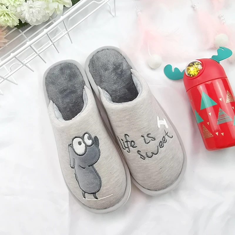 

PDMOSY Winter Women Home Indoor Slippers Warm Short Plush Men Slippers Bedroom Soft Bottom Couple House slippers Shoes pantufa