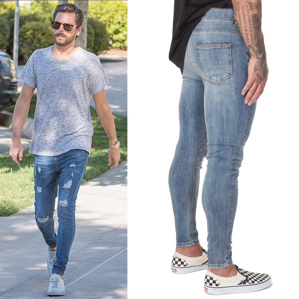 mens spray on skinny ripped jeans